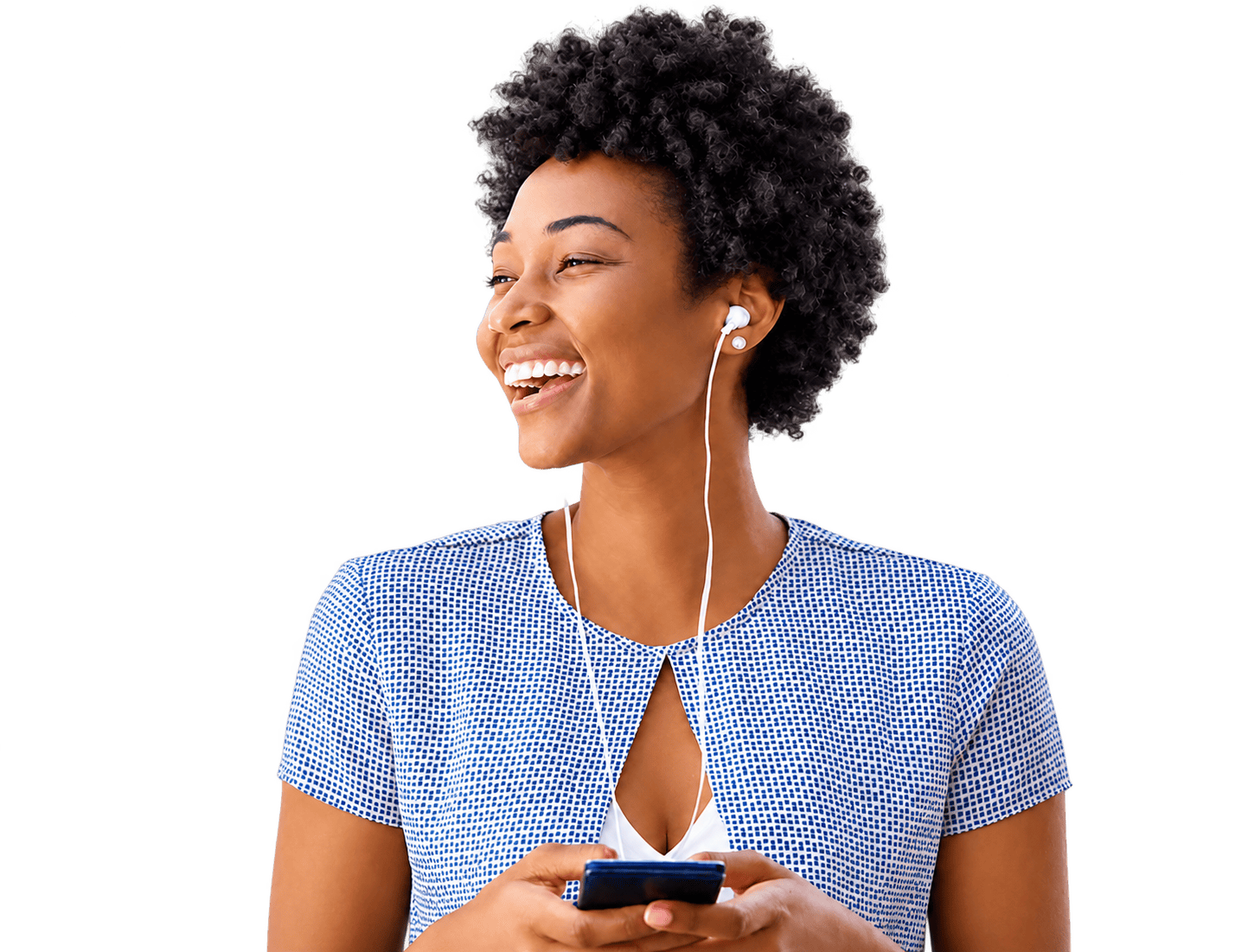 Woman smiling while using her mobile phone